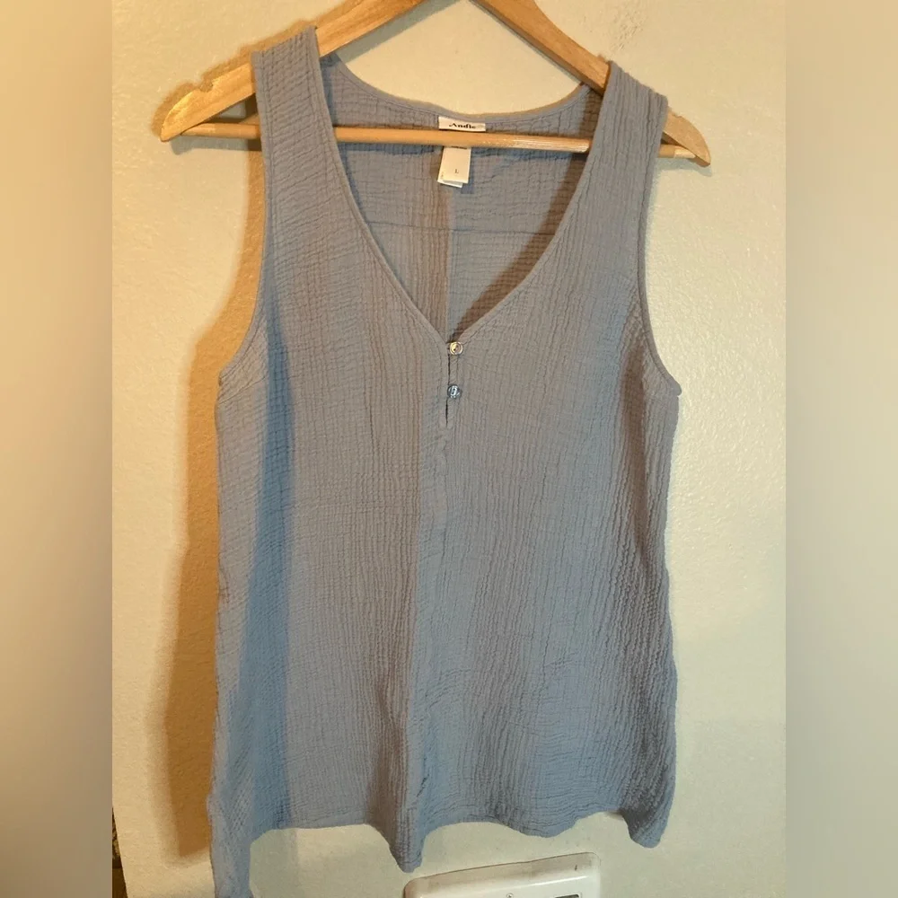Andie Swim Blue Cotton Gauze Mini Dress Tunic Cover Up Size L - Picture 5 of 7